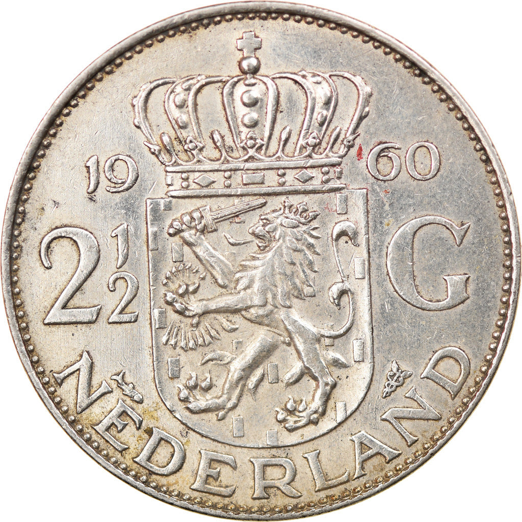 Moeda, Países Baixos, Juliana, 2-1/2 Gulden, 1960, AU(50-53), Prata, KM:185