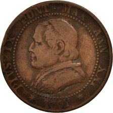 Estados italianos, PAPAL STATES, Pius IX, Soldo, 1867, Roma, BC+, KM 1372.2