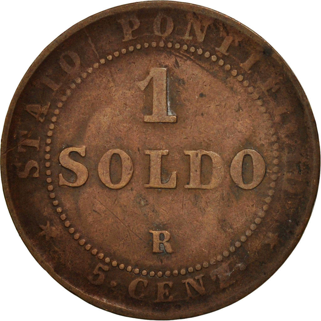 Estados italianos, PAPAL STATES, Pius IX, Soldo, 1867, Roma, BC+, KM 1372.2
