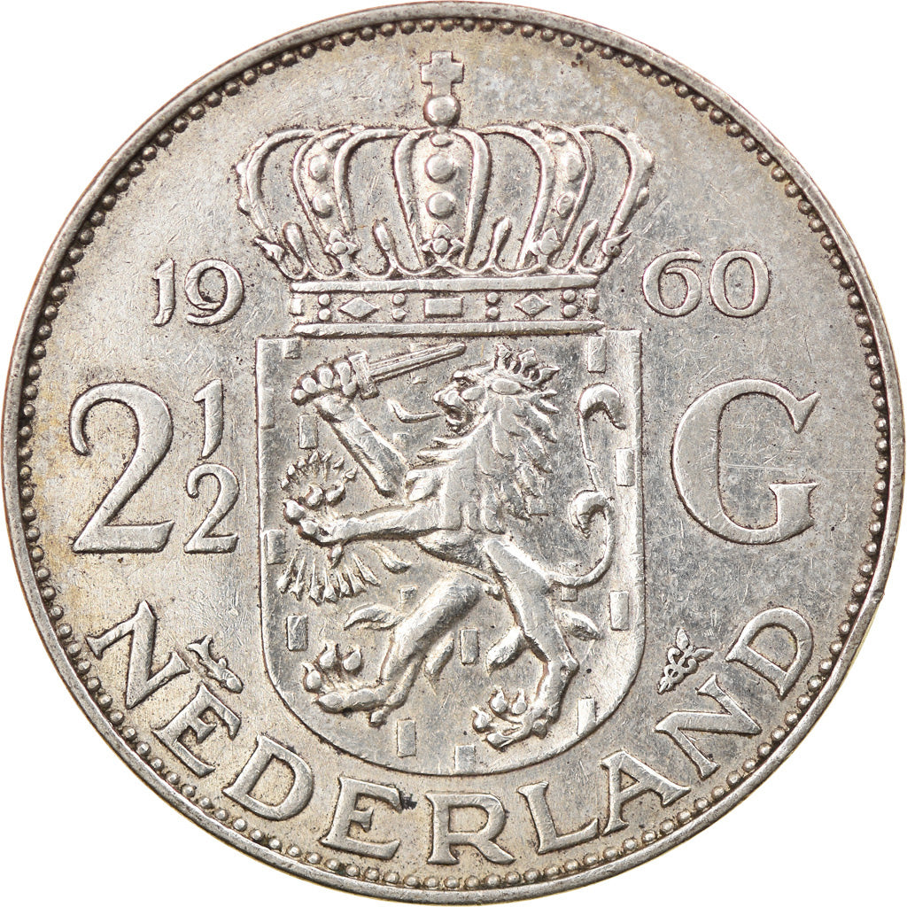 Münze, Niederlande, Juliana, 2-1/2 Gulden, 1960, SS, Silber, KM:185