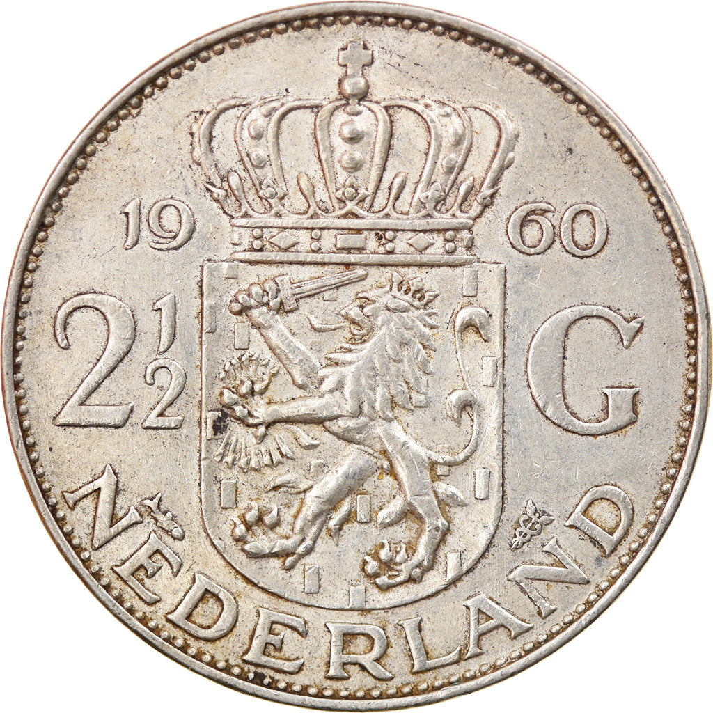 Münze, Niederlande, Juliana, 2-1/2 Gulden, 1960, SS, Silber, KM:185