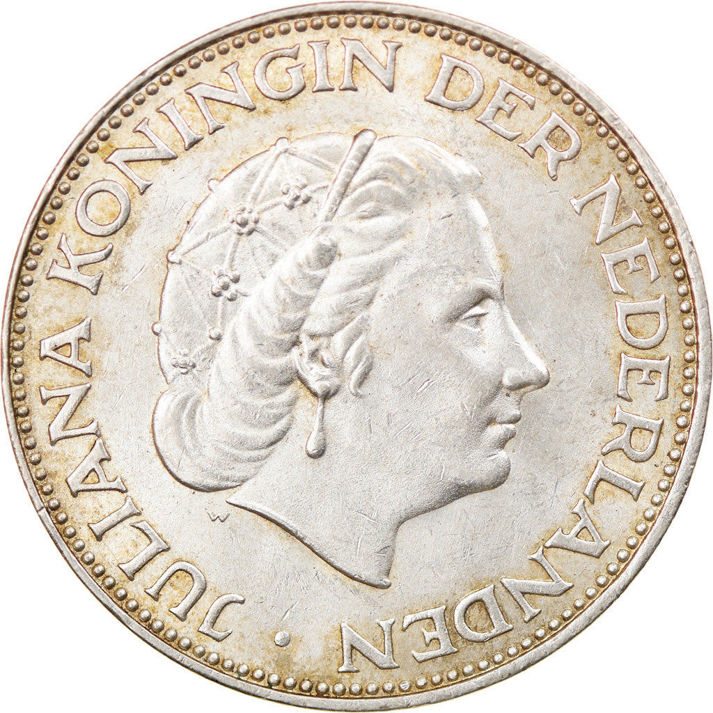 Coin, Netherlands, Juliana, 2-1/2 Gulden, 1961, AU(55-58), Silver, KM:185