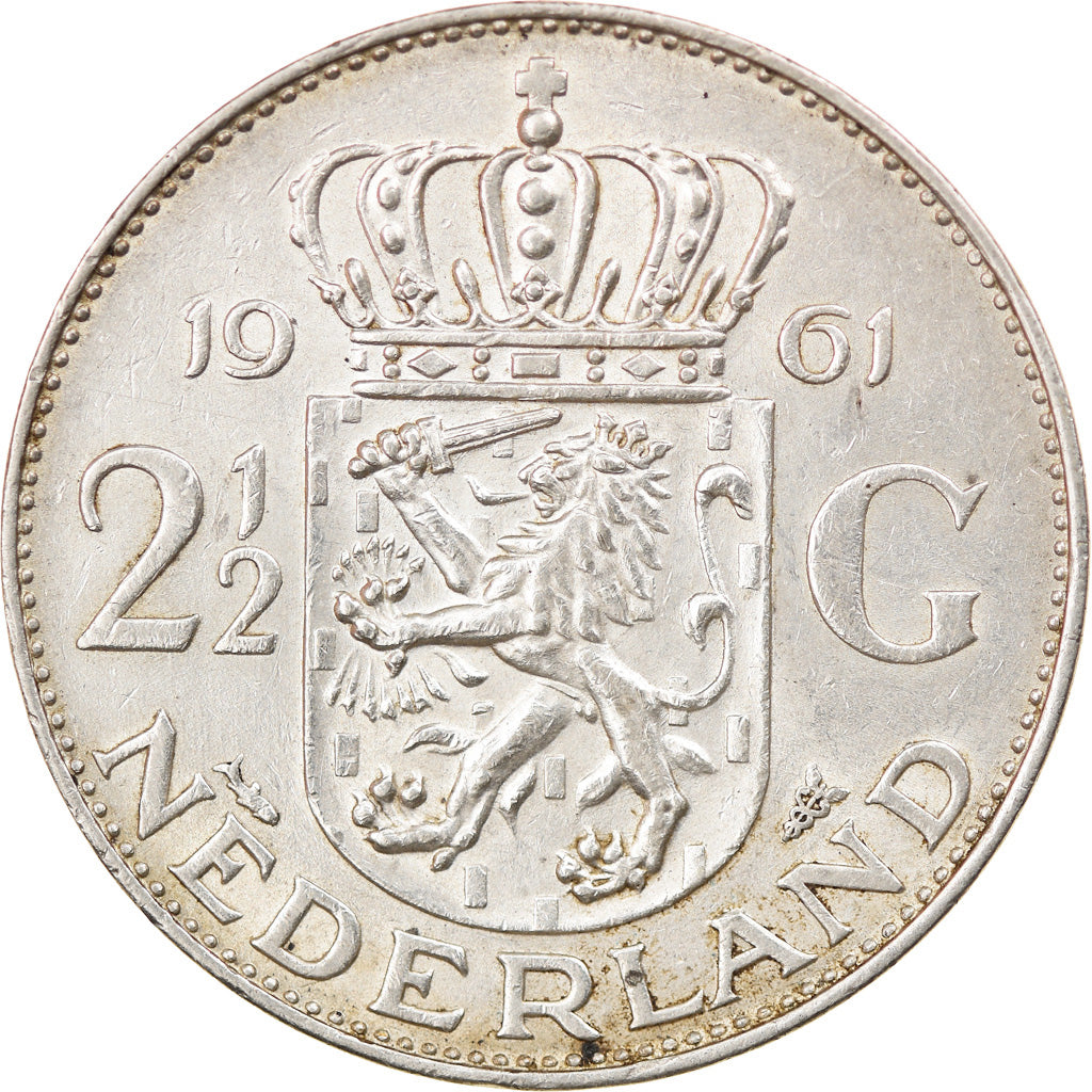 Moneta, Paesi Bassi, Juliana, 2-1/2 Gulden, 1961, BB+, Argento, KM:185