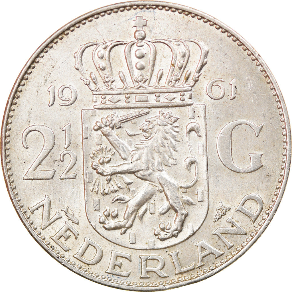 Münze, Niederlande, Juliana, 2-1/2 Gulden, 1961, SS+, Silber, KM:185
