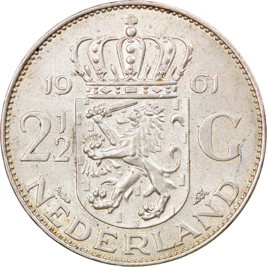 Moneta, Paesi Bassi, Juliana, 2-1/2 Gulden, 1961, BB+, Argento, KM:185