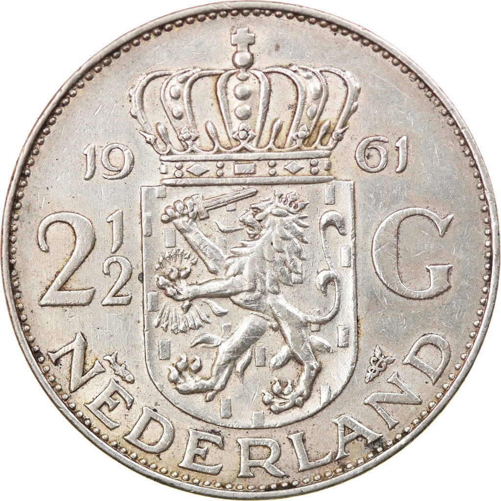 Moneta, Paesi Bassi, Juliana, 2-1/2 Gulden, 1961, BB+, Argento, KM:185