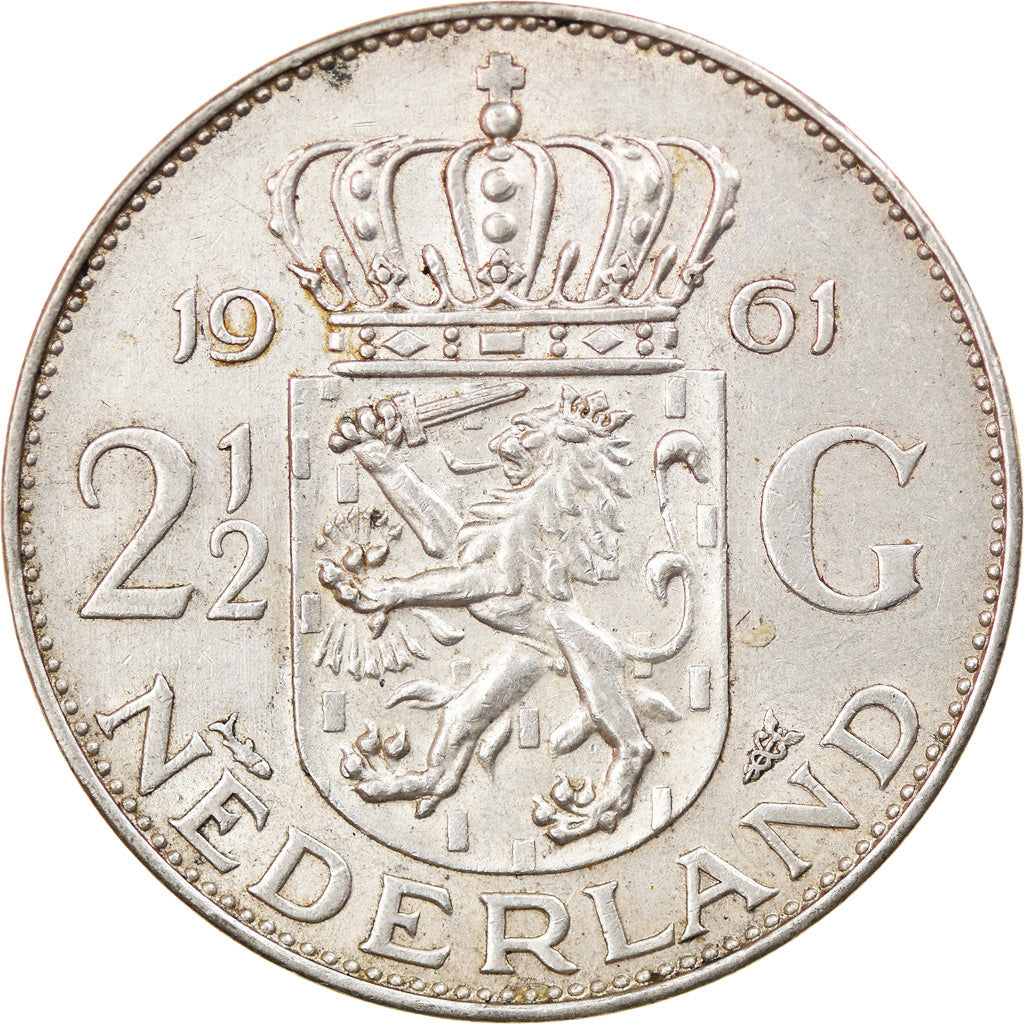 Moneta, Holandia, Juliana, 2-1/2 Gulden, 1961, EF(40-45), Srebro, KM:185