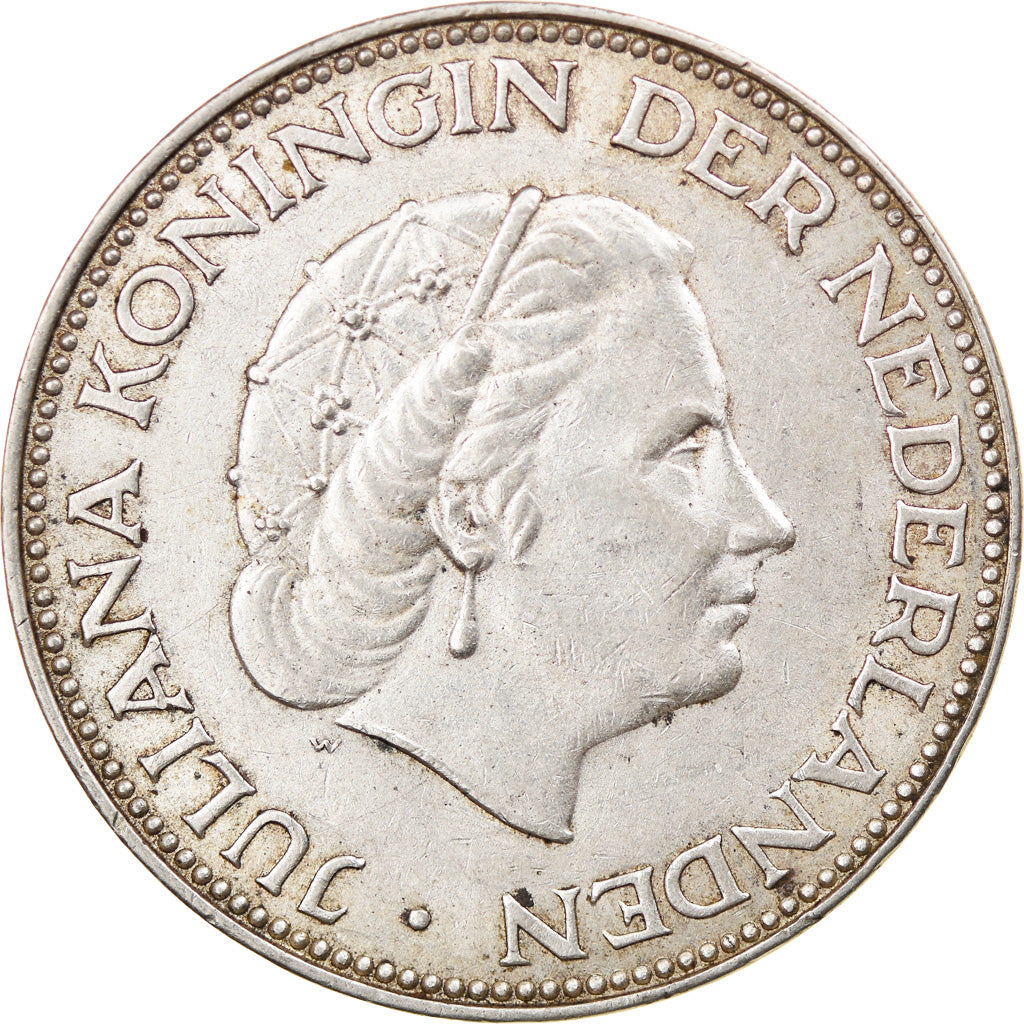 Coin, Netherlands, Juliana, 2-1/2 Gulden, 1961, EF(40-45), Silver, KM:185
