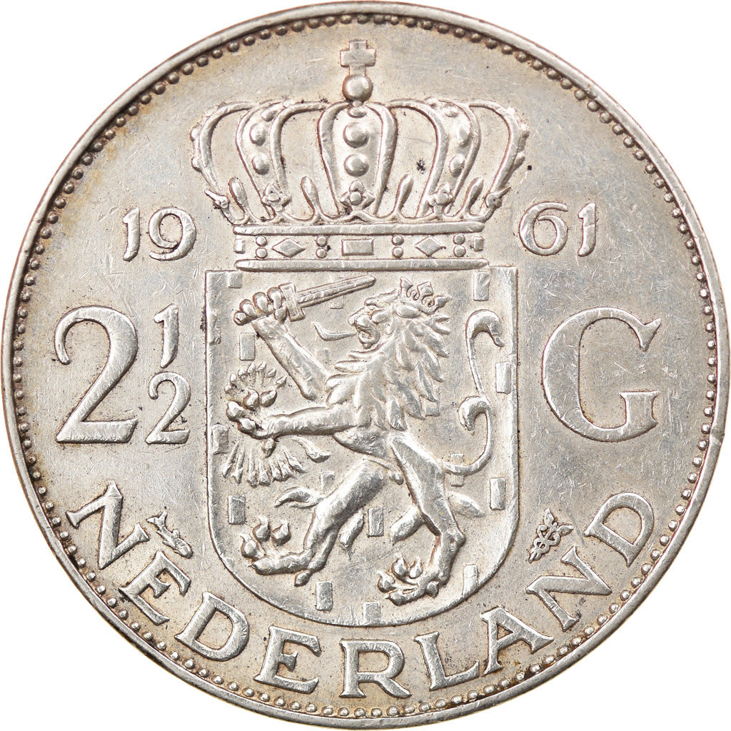Moneta, Holandia, Juliana, 2-1/2 Gulden, 1961, EF(40-45), Srebro, KM:185