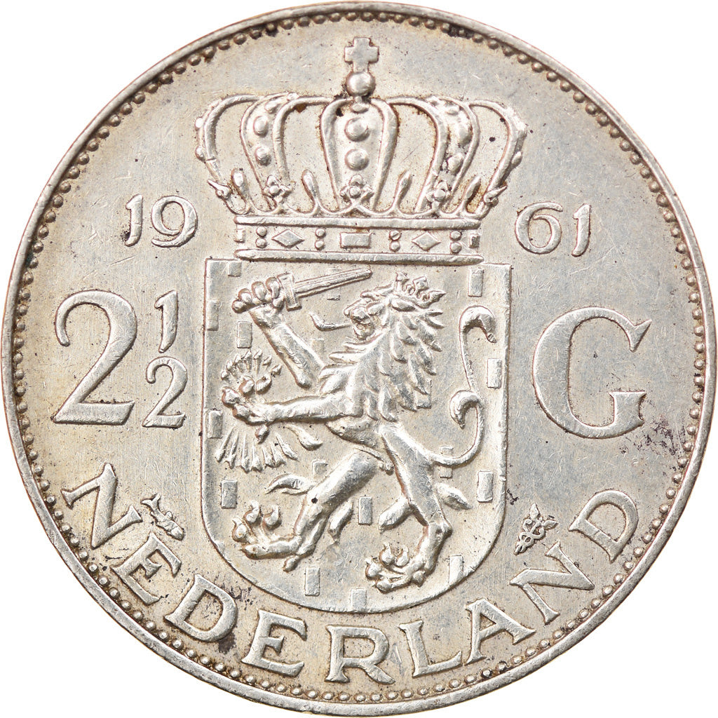 Münze, Niederlande, Juliana, 2-1/2 Gulden, 1961, SS, Silber, KM:185