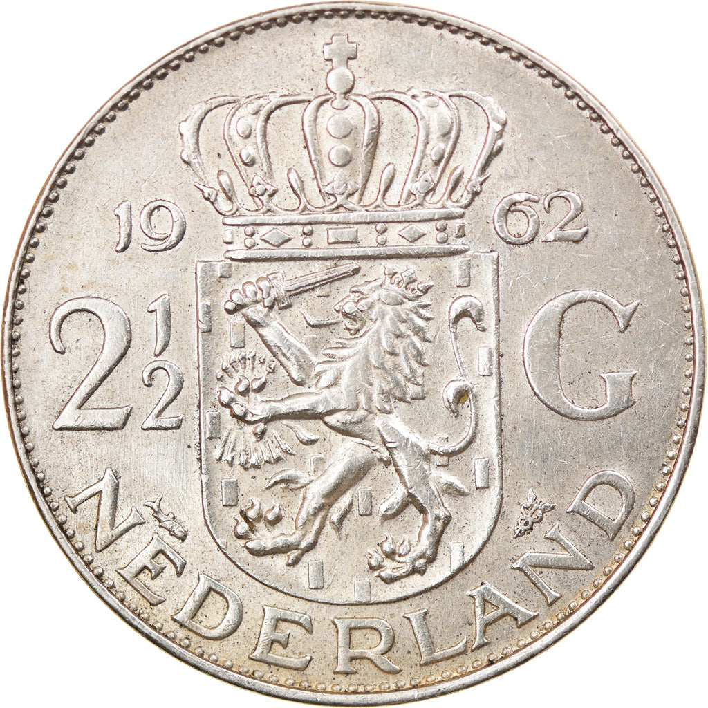 Münze, Niederlande, Juliana, 2-1/2 Gulden, 1962, SS+, Silber, KM:185