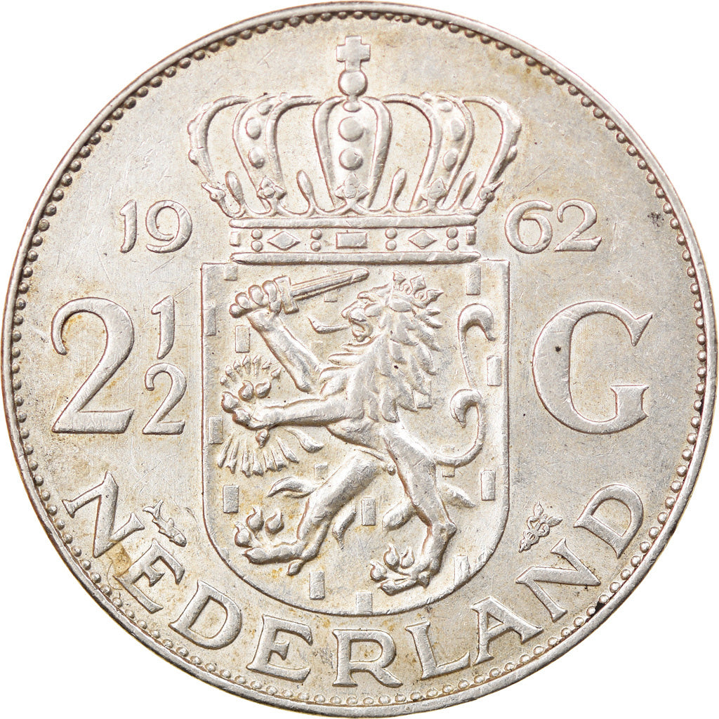Coin, Netherlands, Juliana, 2-1/2 Gulden, 1962, EF(40-45), Silver, KM:185