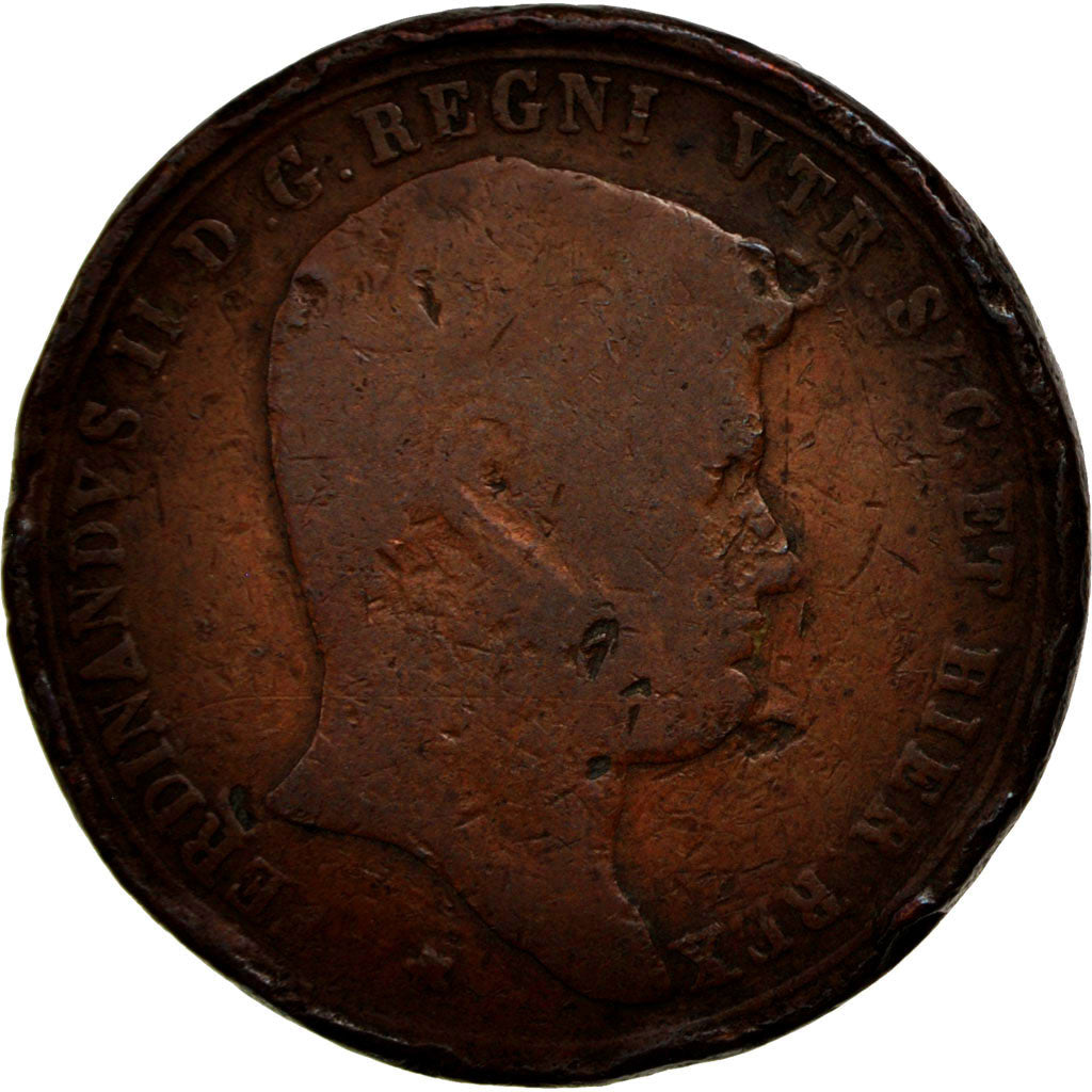 ITALIAN STATES, NAPLES, Ferdinando II, 10 Tornesi, 1855, VF(20-25),KM 369