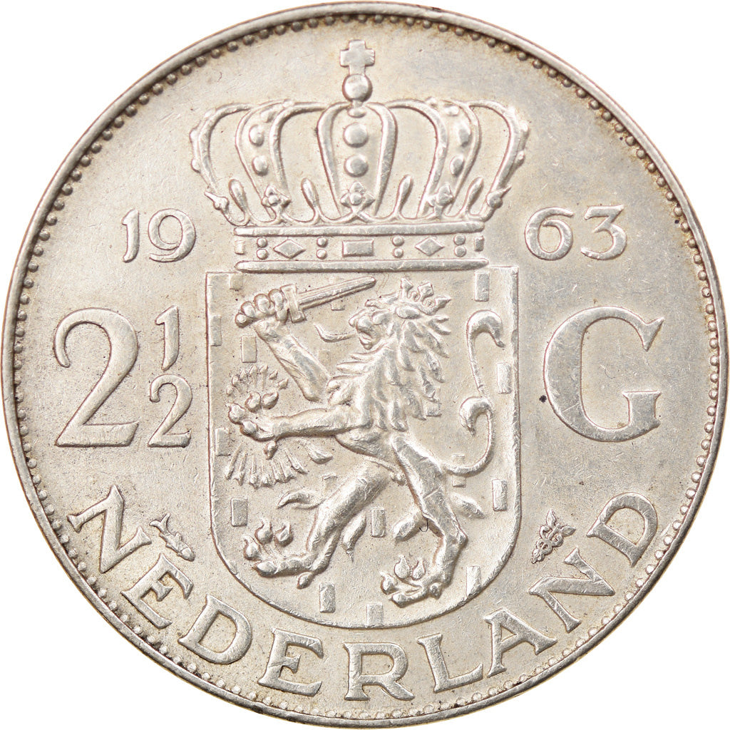 Moneta, Paesi Bassi, Juliana, 2-1/2 Gulden, 1963, BB+, Argento, KM:185
