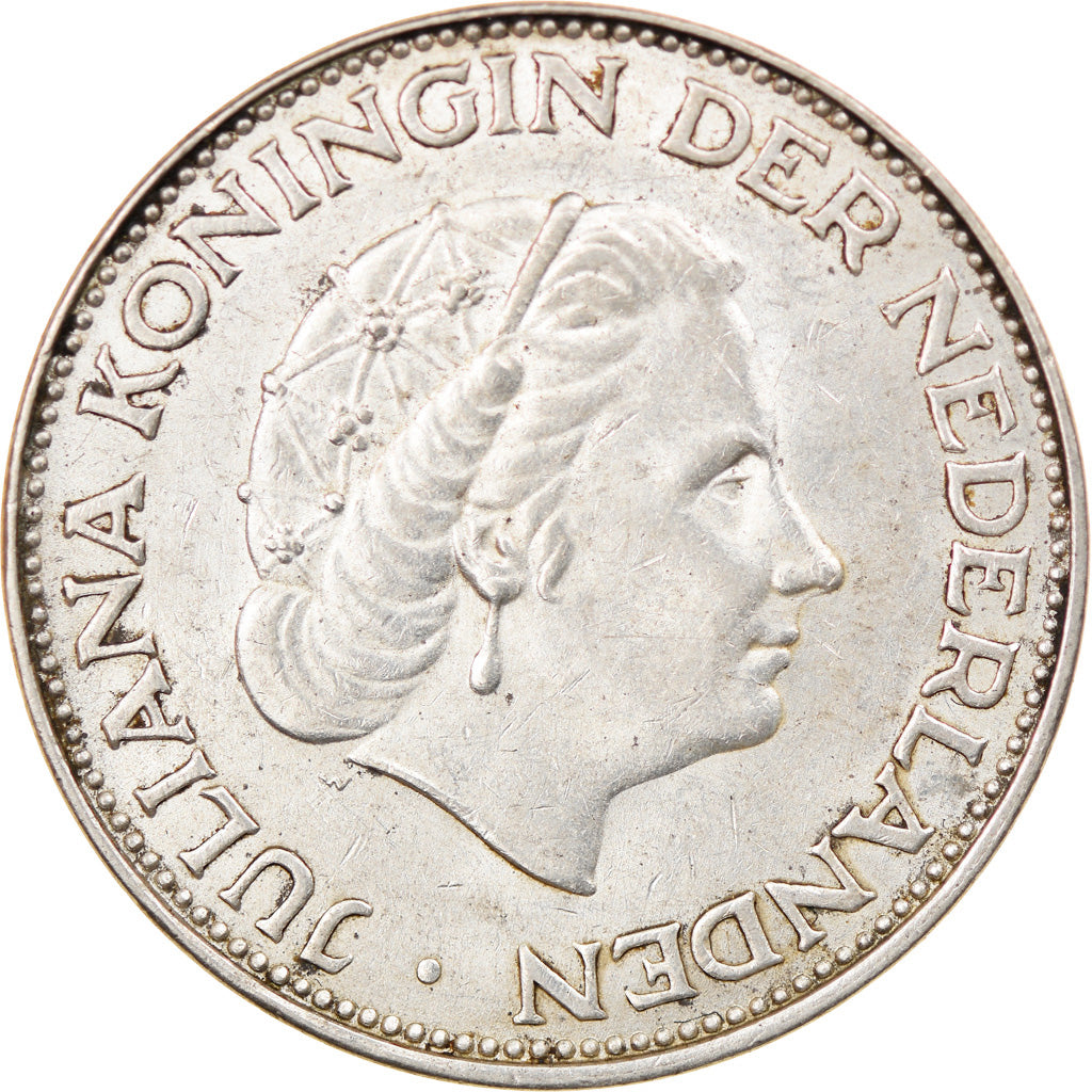 Coin, Netherlands, Juliana, 2-1/2 Gulden, 1964, EF(40-45), Silver, KM:185