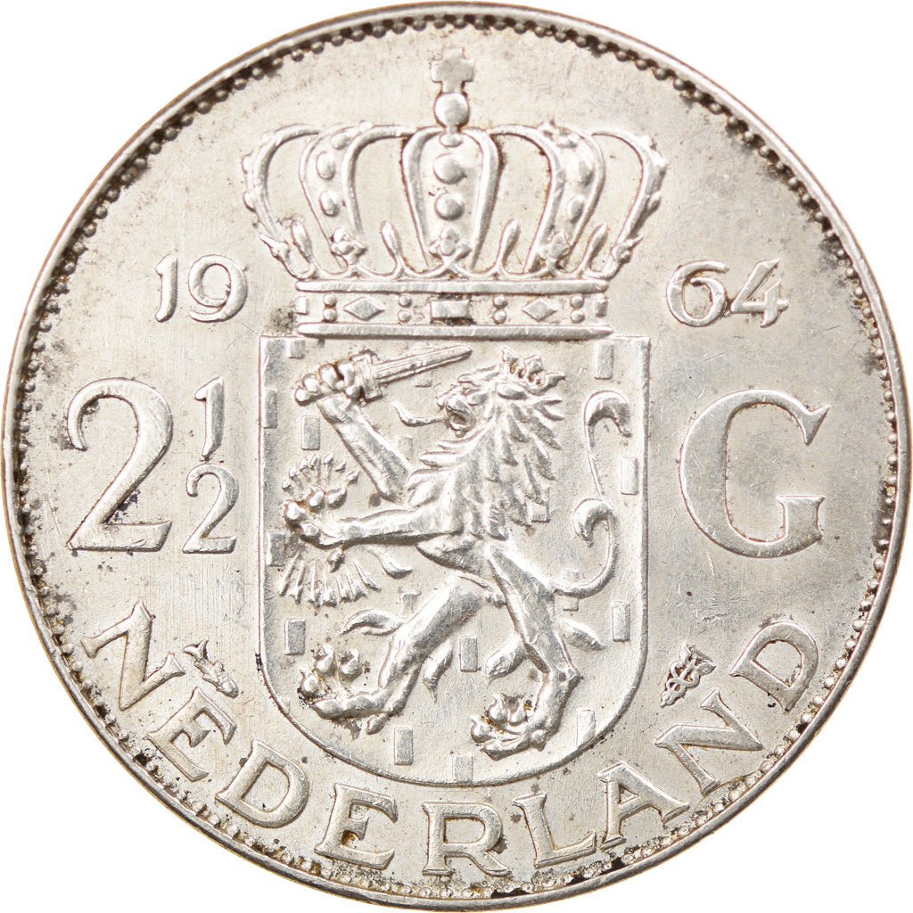 Coin, Netherlands, Juliana, 2-1/2 Gulden, 1964, EF(40-45), Silver, KM:185