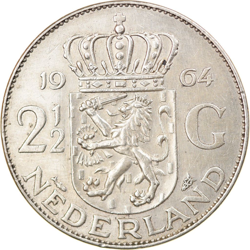 Moneta, Paesi Bassi, Juliana, 2-1/2 Gulden, 1964, BB, Argento, KM:185