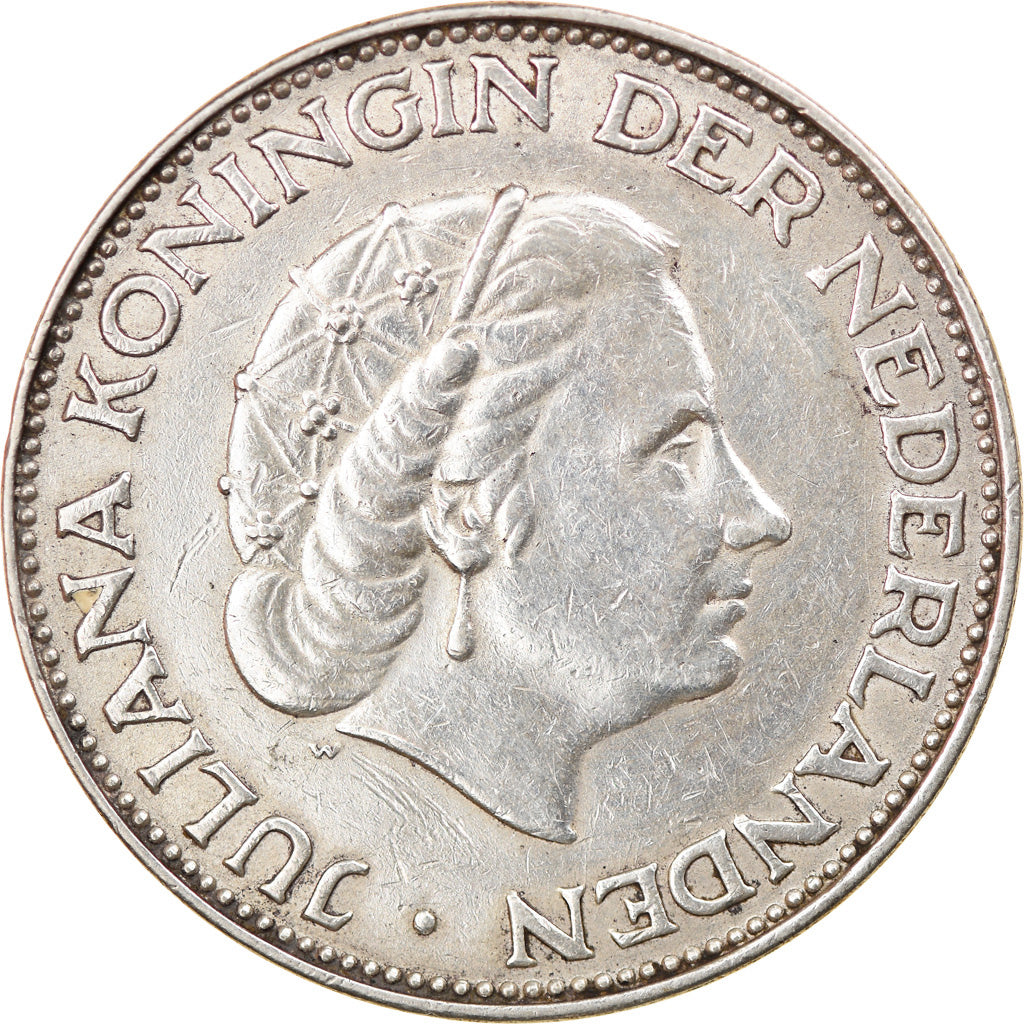 Coin, Netherlands, Juliana, 2-1/2 Gulden, 1964, EF(40-45), Silver, KM:185