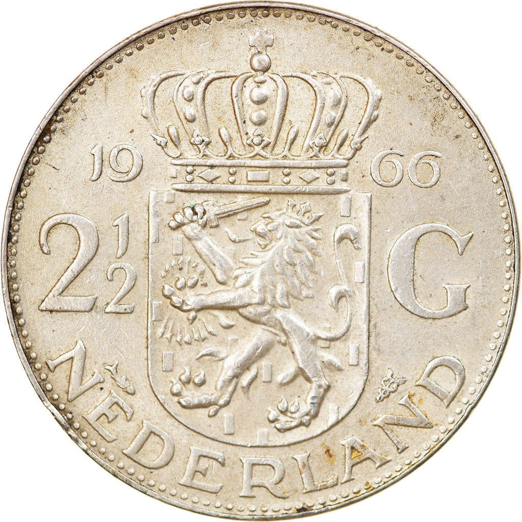 Moneta, Paesi Bassi, Juliana, 2-1/2 Gulden, 1966, BB+, Argento, KM:185
