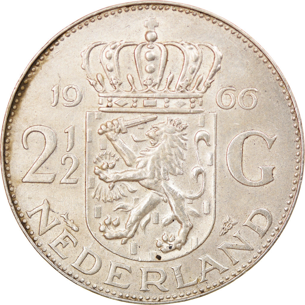 Moneta, Paesi Bassi, Juliana, 2-1/2 Gulden, 1966, BB+, Argento, KM:185