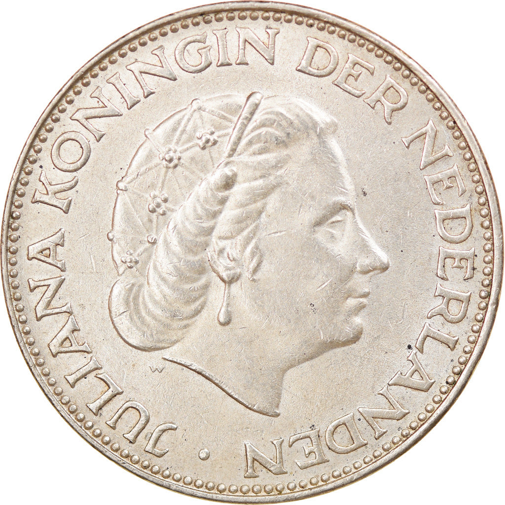 Coin, Netherlands, Juliana, 2-1/2 Gulden, 1966, EF(40-45), Silver, KM:185