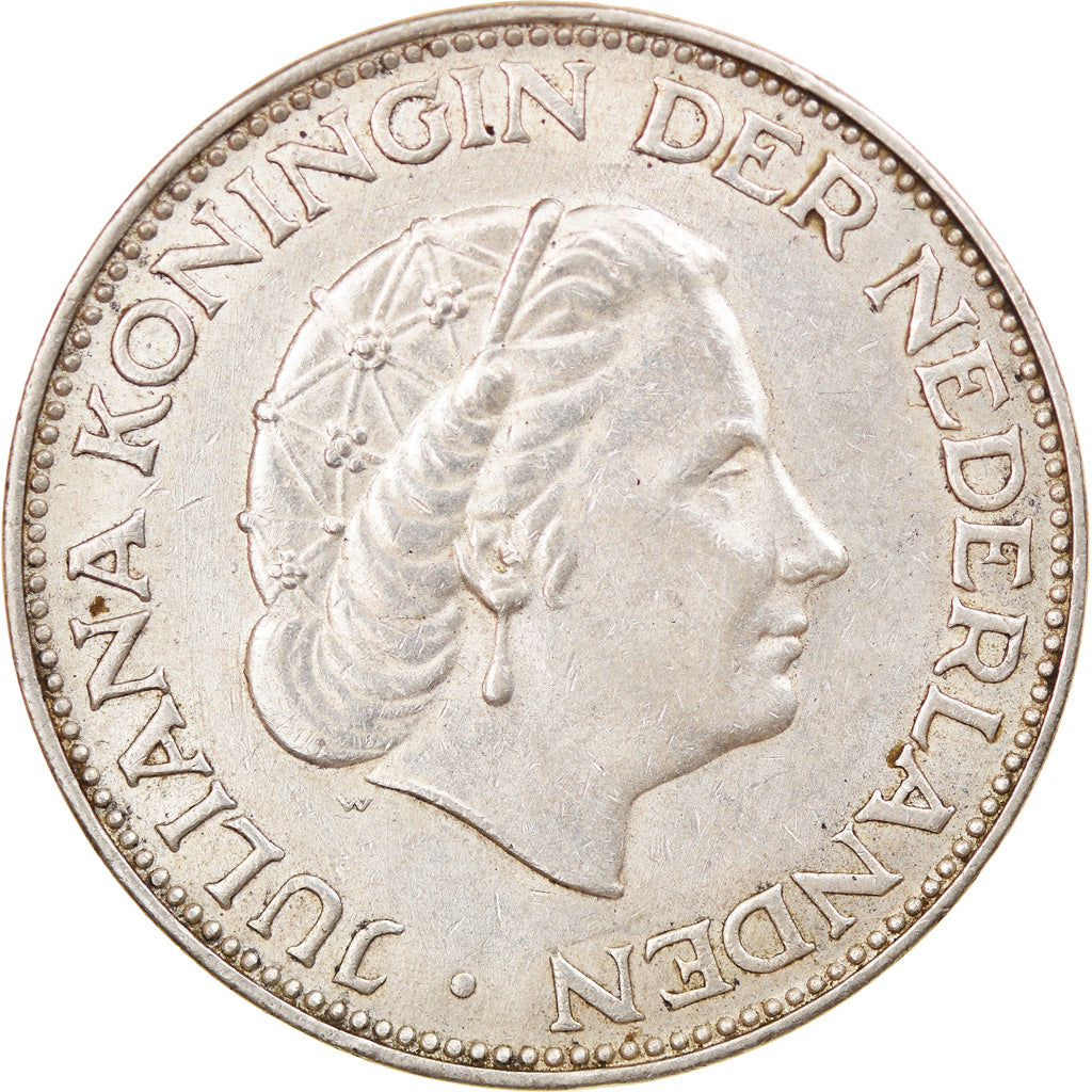 Coin, Netherlands, Juliana, 2-1/2 Gulden, 1966, EF(40-45), Silver, KM:185