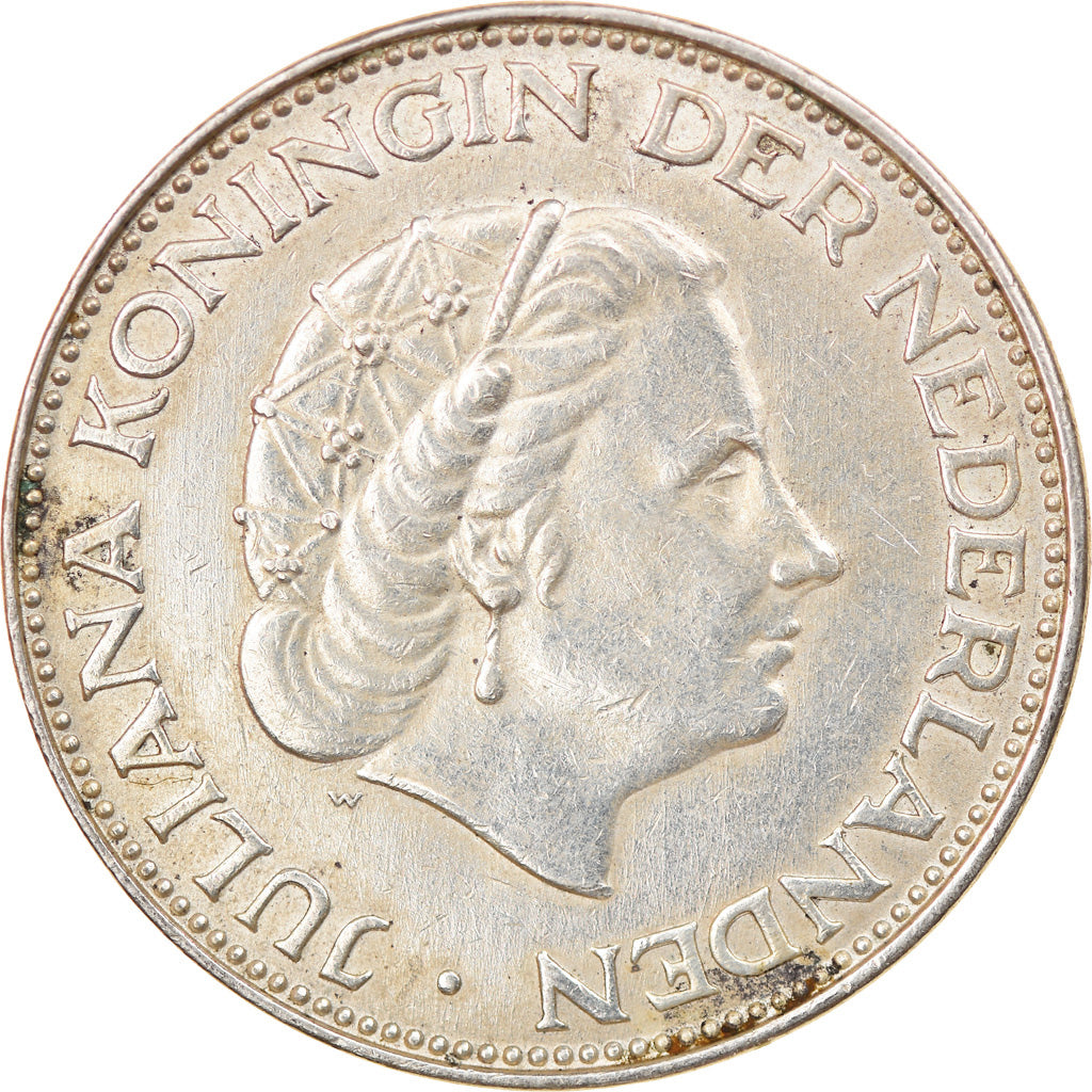 Coin, Netherlands, Juliana, 2-1/2 Gulden, 1966, EF(40-45), Silver, KM:185