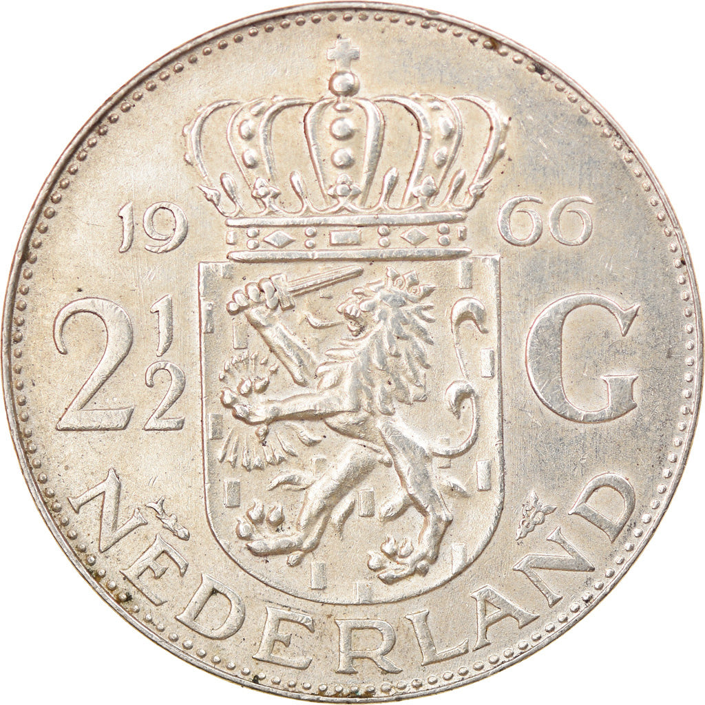 Coin, Netherlands, Juliana, 2-1/2 Gulden, 1966, EF(40-45), Silver, KM:185