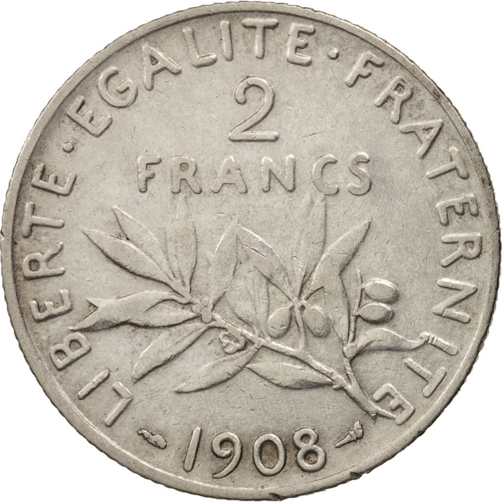 Coin, France, Semeuse, 2 Francs, 1908, Paris, EF(40-45), Silver, KM:845.1