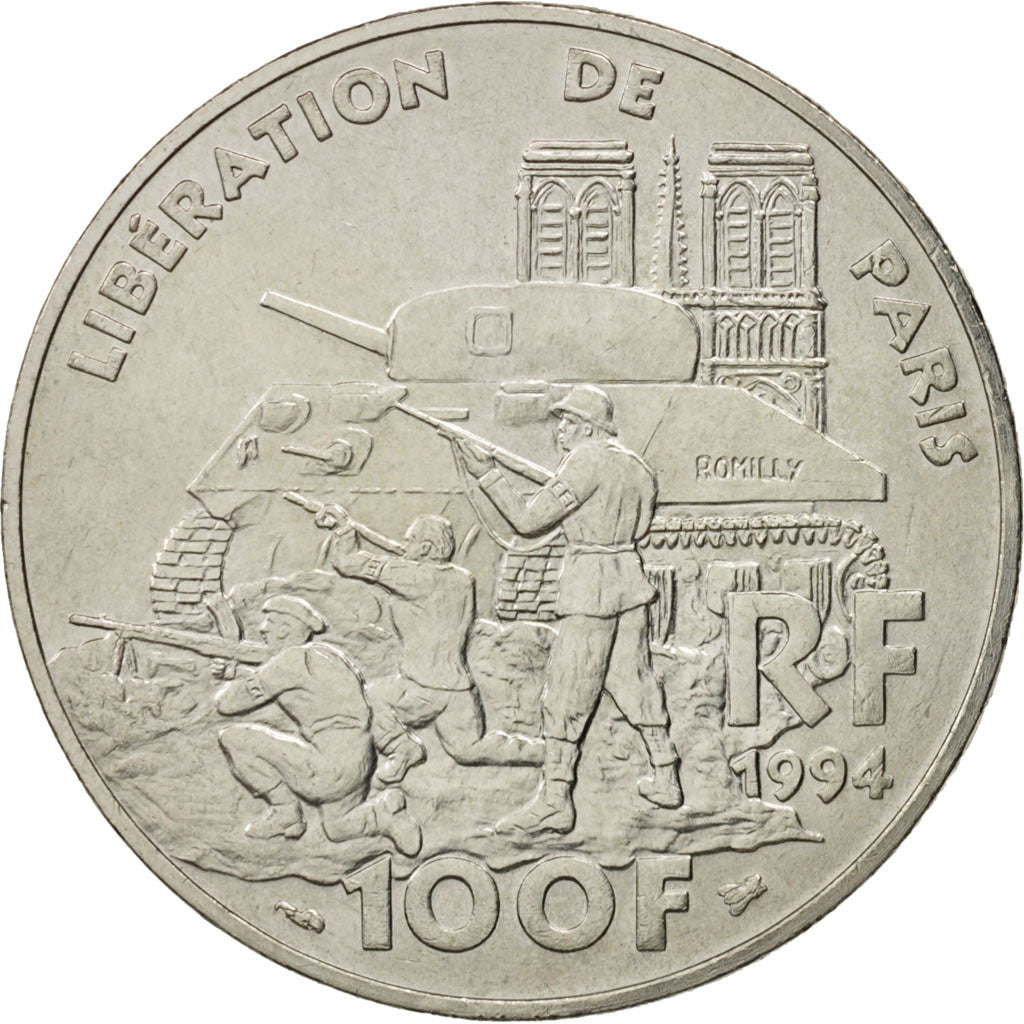 France, Libération de Paris, 100 Francs, 1994, AU(50-53), Silver, KM:1045.1