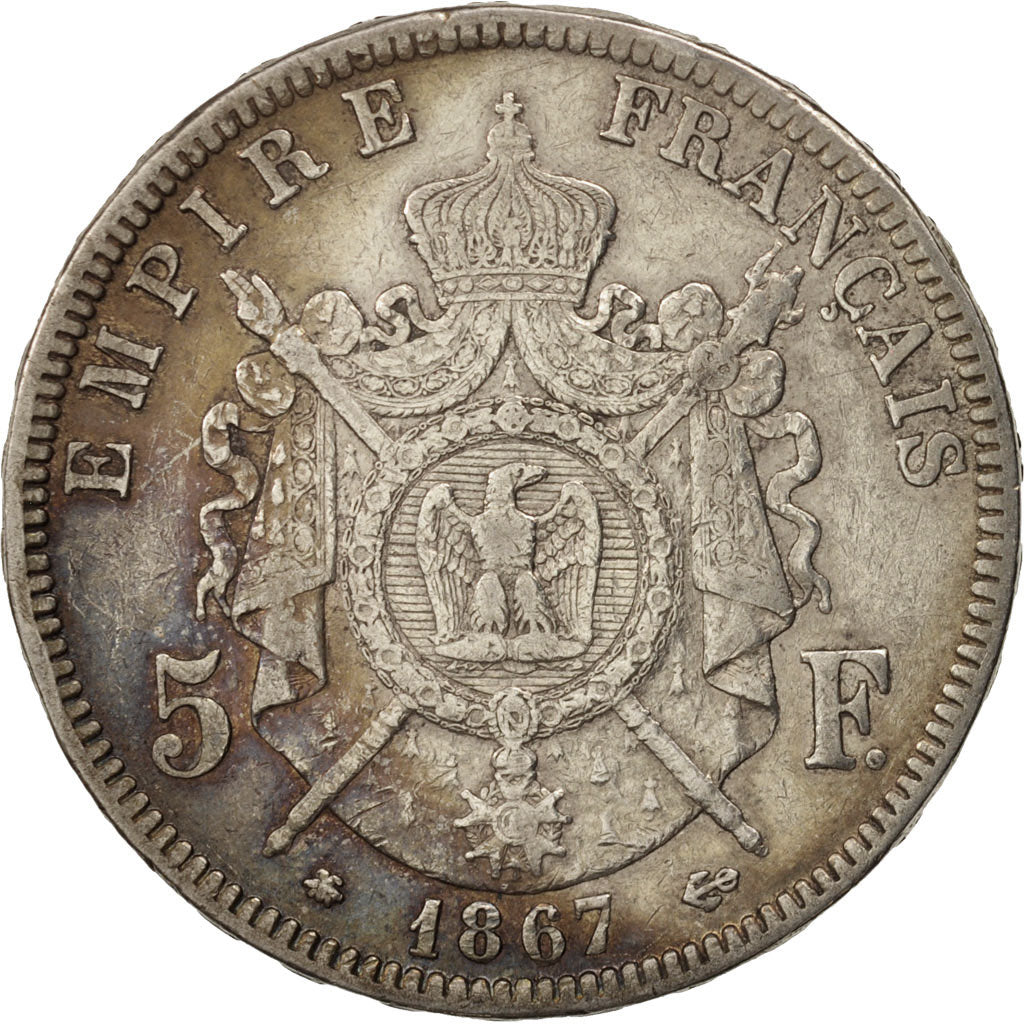 France, Napoleon III,5 Francs, 1867, Paris, TTB, Argent, KM:799.1, Gad 739