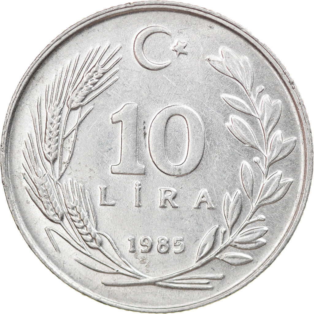 Moneta, Turcja, 10 Lira, 1985, AU(50-53), Aluminium, KM:964