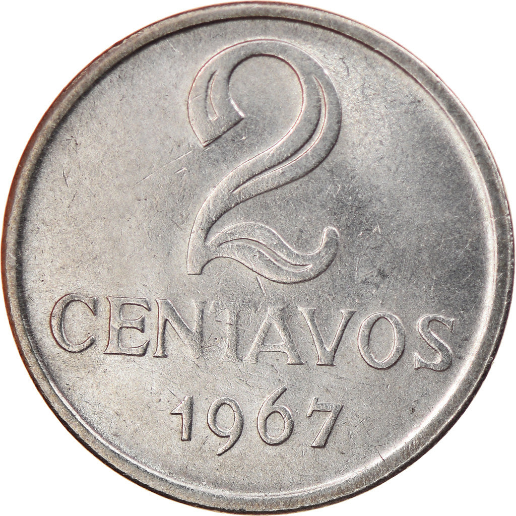 Münze, Brasilien, 2 Centavos, 1967, SS+, Stainless Steel, KM:576.1