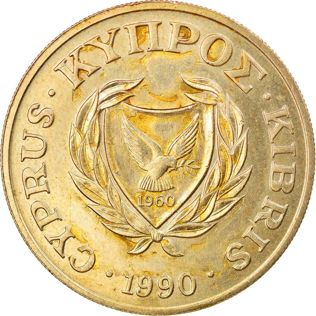 Moneta, Cypr, 20 Cents, 1990, AU(50-53), Mosiądz niklowy, KM:62.1