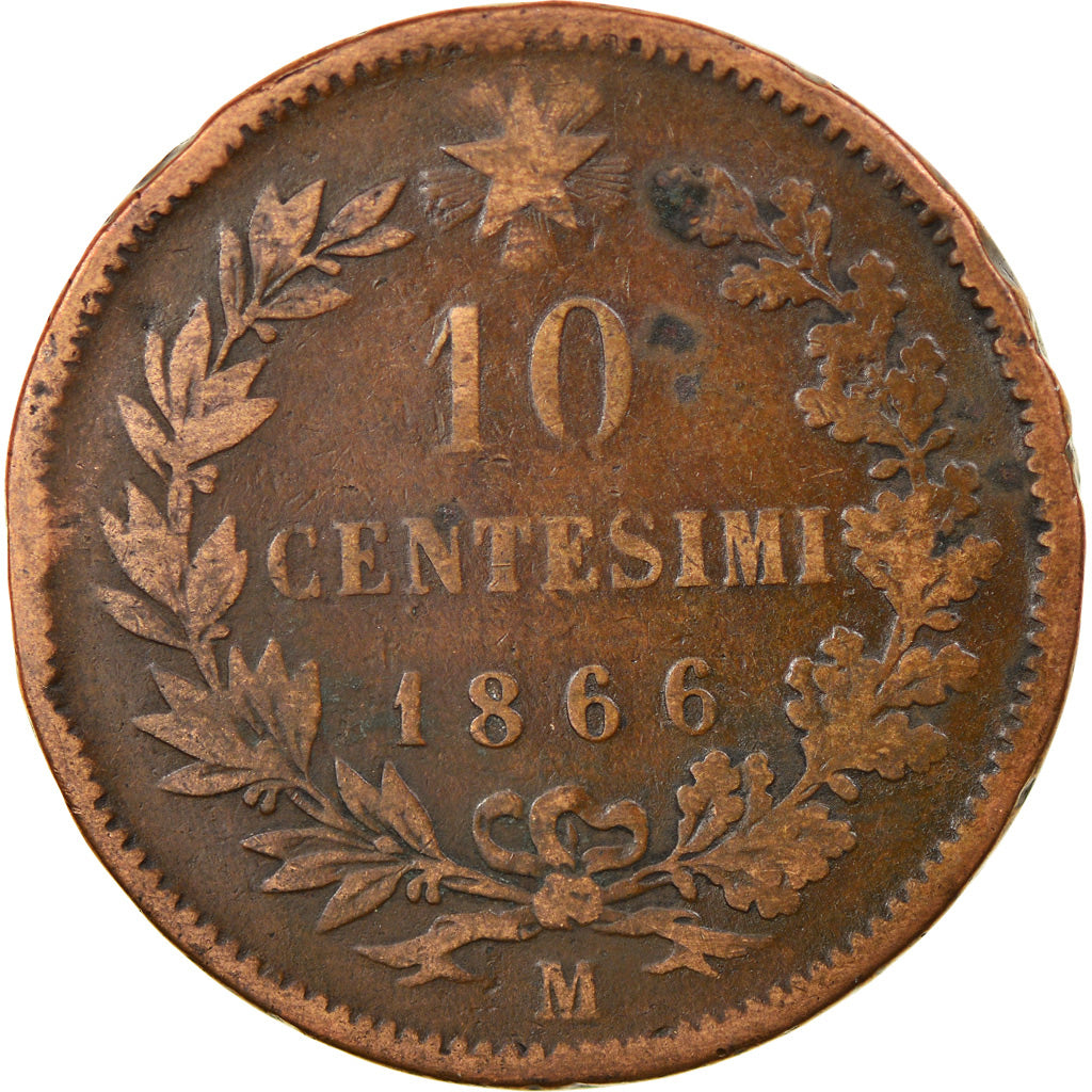 Münze, Italien, Vittorio Emanuele II, 10 Centesimi, 1866, Milan, S+, Kupfer
