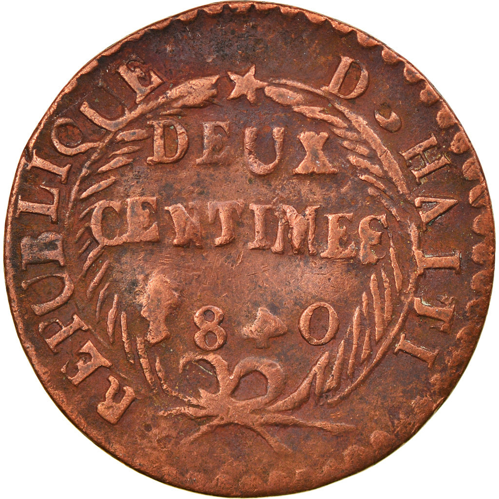 Coin, Haiti, 2 Centimes, 1840, backward 4, VF(20-25), Copper, KM:A22
