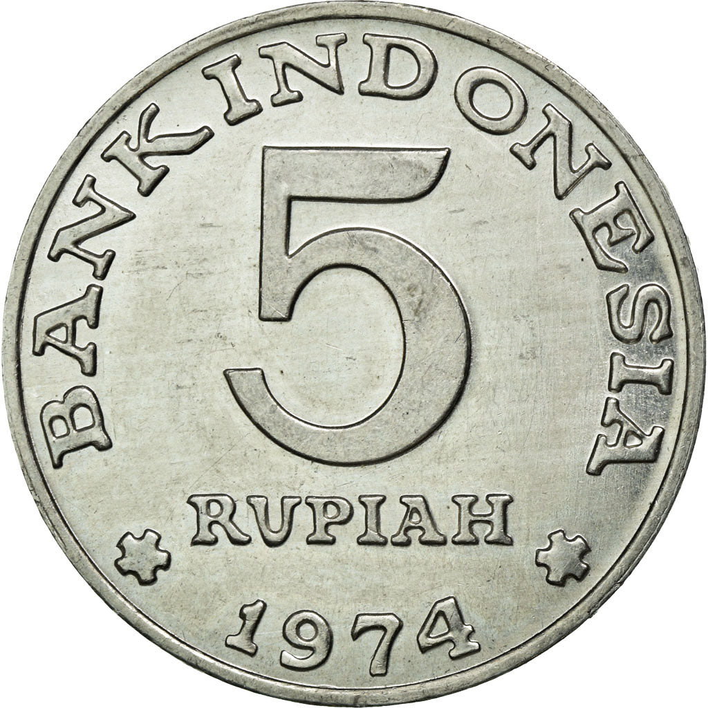 Coin, Indonesia, 5 Rupiah, 1974, AU(50-53), Aluminum, KM:37