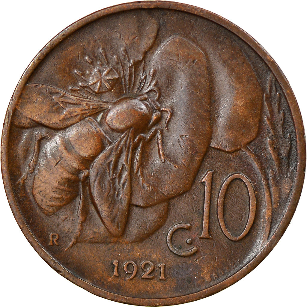 Coin, Italy, Vittorio Emanuele III, 10 Centesimi, 1921, Rome, AU(50-53), Bronze