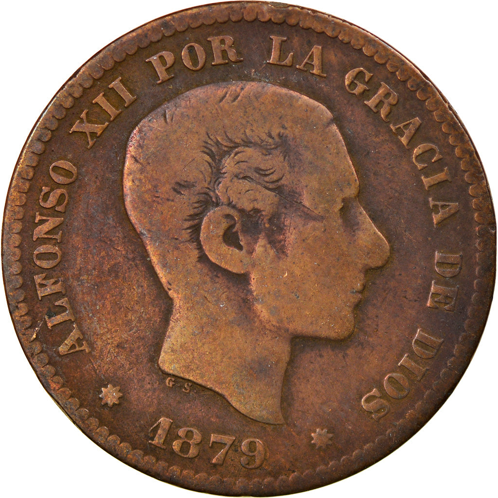 Coin, Spain, Alfonso XII, 5 Centimos, 1879, Madrid, VF(20-25), Bronze, KM:674