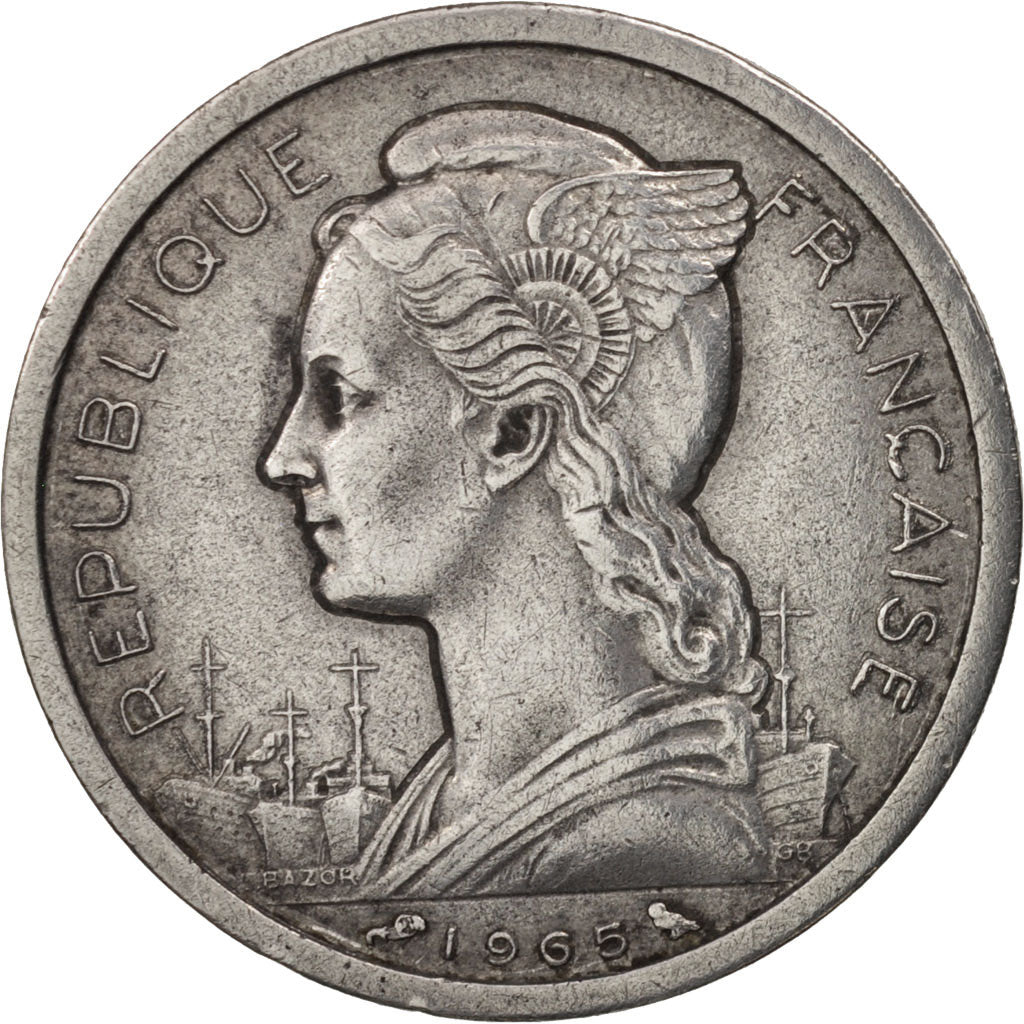 Costa francese dei somali, 2 Francs, 1965, Paris, BB, Alluminio, KM:9