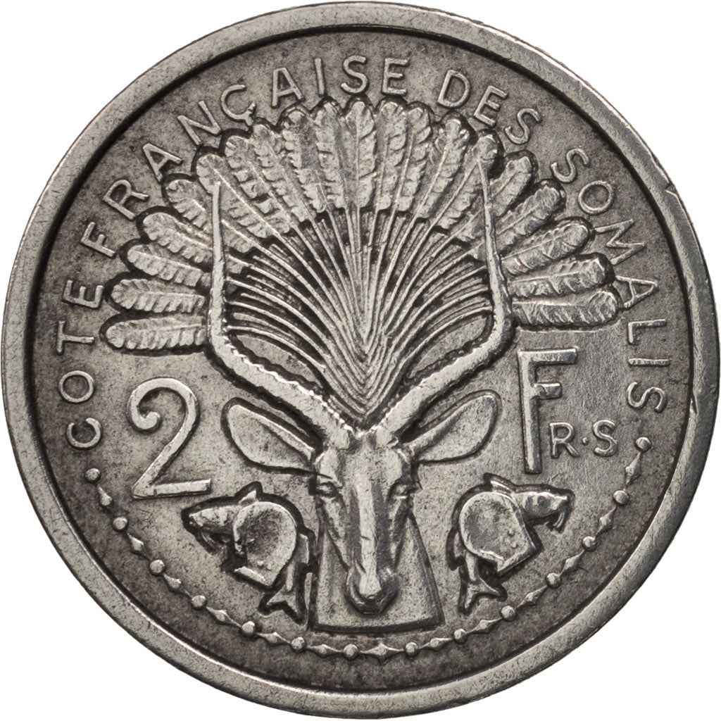 Costa francese dei somali, 2 Francs, 1965, Paris, BB, Alluminio, KM:9