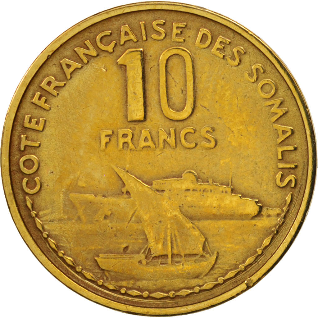 Somalia francesa, 10 Francs, 1965, Paris, MBC+, Aluminio - bronce, KM:11