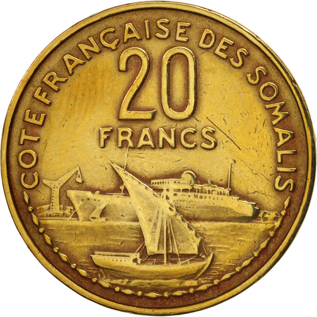 French Somaliland, 20 Francs, 1965, Paris, AU(50-53), Aluminum-Bronze, KM:12