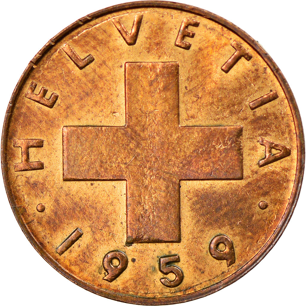 Coin, Switzerland, Rappen, 1959, Bern, AU(50-53), Bronze, KM:46