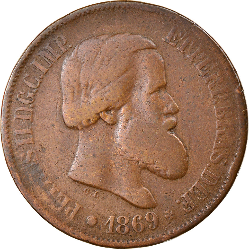 Coin, Brazil, Pedro II, 20 Reis, 1869, VF(20-25), Bronze, KM:474