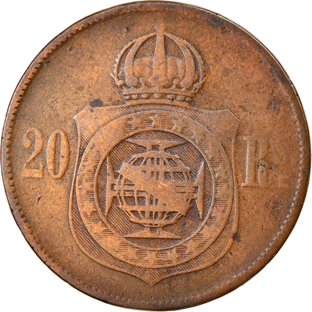 Coin, Brazil, Pedro II, 20 Reis, 1869, VF(20-25), Bronze, KM:474