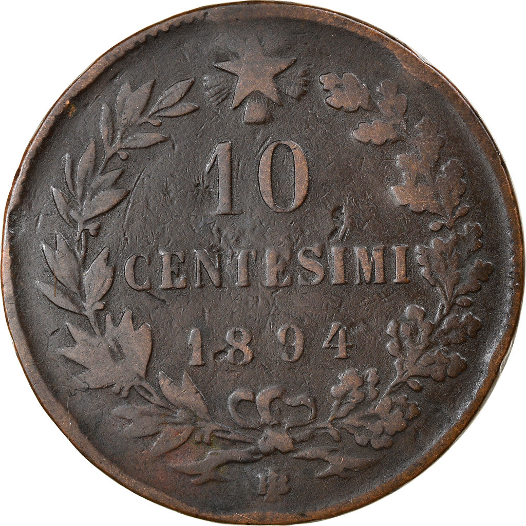 Coin, Italy, Umberto I, 10 Centesimi, 1894, Birmingham, VF(30-35), Copper