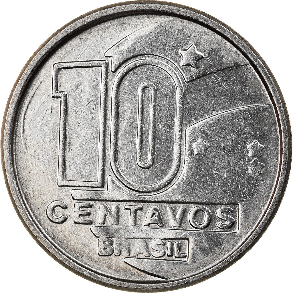 Munten, Brazilië, 10 Centavos, 1989, ZF+, Stainless Steel, KM:613
