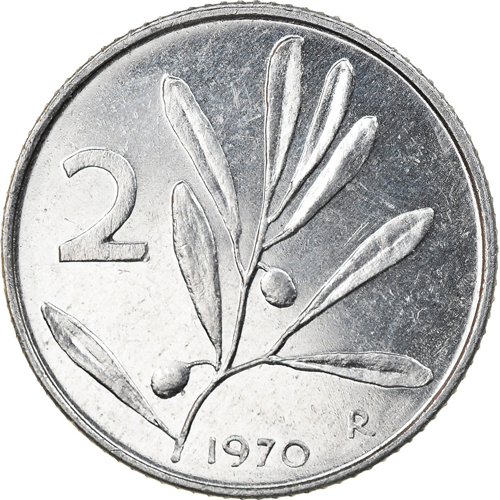 Coin, Italy, 2 Lire, 1970, Rome, EF(40-45), Aluminum, KM:94