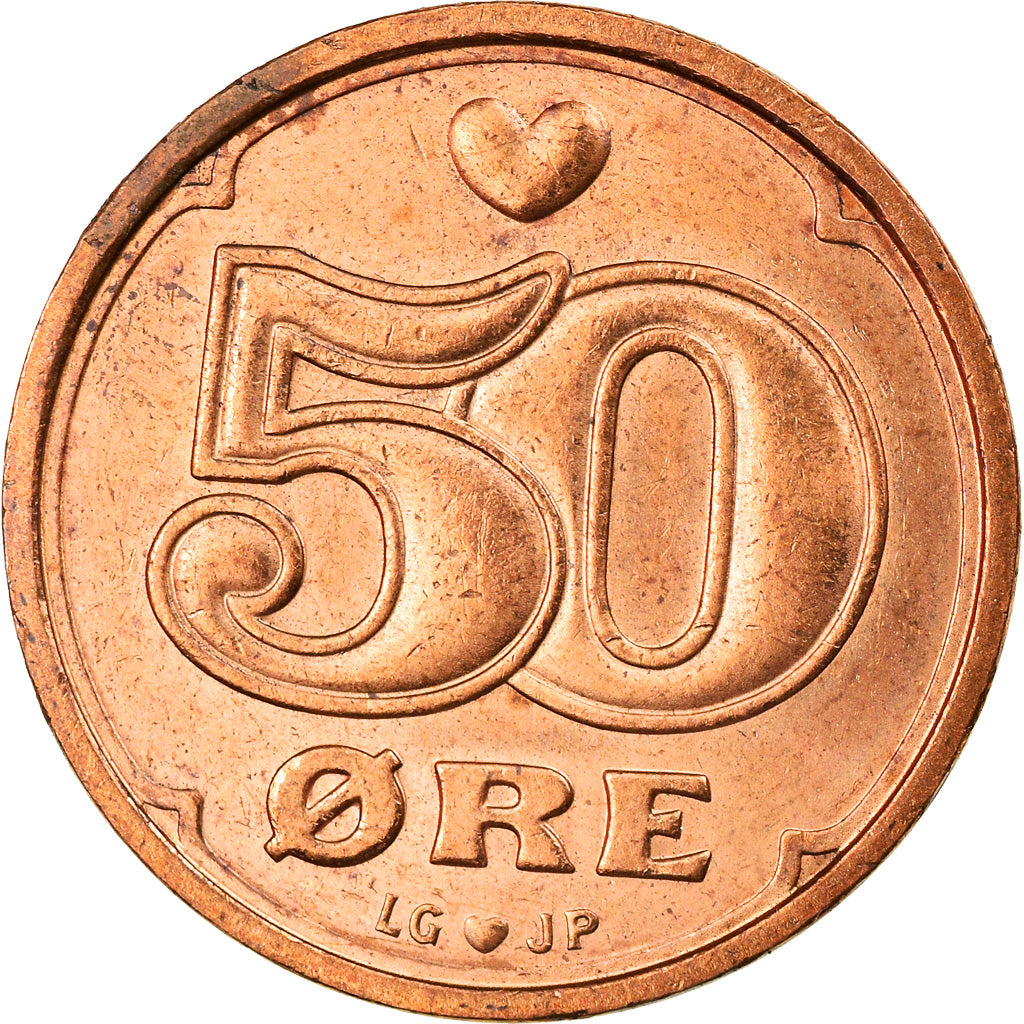 Moneta, Dania, Margrethe II, 50 Öre, 2001, Brondby, EF(40-45), Bronze, KM:866.2